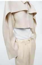 Short Linen Shawl Beige - Image 3