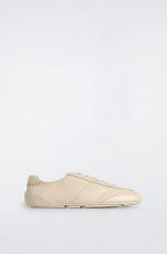 Pure Color Sheep Leather Lace-up Sneakers Light Beige - Image 4