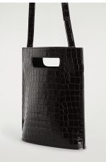 Folio Mini Imitation Crocodile Embossed Leather Bag Dark Bro - Image 4