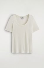 Slim Silk Scoop Neck Short-sleeve Ivory White