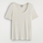 Slim Silk Scoop Neck Short-sleeve Ivory White