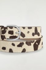 Imitation Animal Print Cow Leather Belt Beige - Image 4