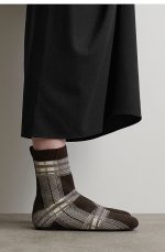 Plaid Knitted Sock Boots Burgundy - Image 2