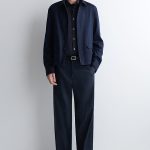 Cotton Straight Trousers Navy