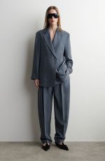 Silk Straight Trousers Blue