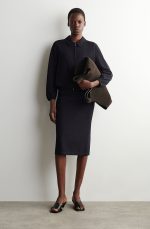 Knitted Straight Skirt Navy