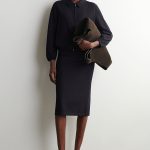 Knitted Straight Skirt Navy