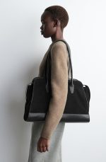 Zippered Leather Tote Bag Black - Image 3