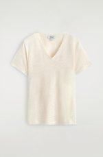 Linen V-Neck T-Shirt White - Image 4