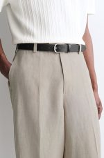 Linen Straight Pants Beige - Image 3
