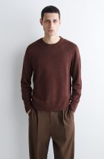 Linen Round-Neck Sweater Brown