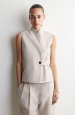Linen Slim Vest Beige