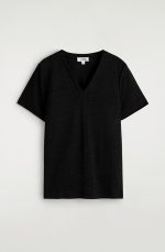 Linen V-Neck T-Shirt Black - Image 4