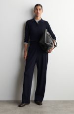 Wool Barrel Trousers Navy