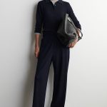 Wool Barrel Trousers Navy