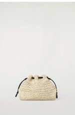 Straw Mini Drawstring Clutch Bag Beige