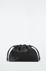 Drawstring Leather Soft Bucket Bag Black - Image 3