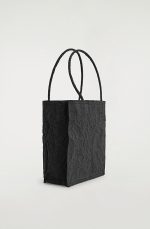 Drawstring Pleated Tote Bag Black - Image 4