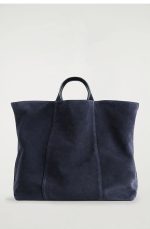 Suede Leather Tote Bag In Navy Blue
