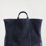 Suede Leather Tote Bag In Navy Blue
