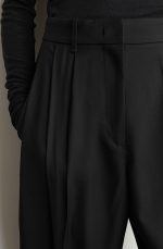 Wool Pleated Trousers Black - Image 3