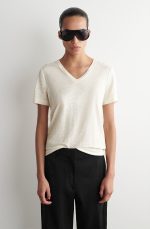 Linen V-Neck T-Shirt White