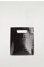 Folio Mini Imitation Crocodile Embossed Leather Bag Dark Bro