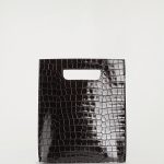 Folio Mini Imitation Crocodile Embossed Leather Bag Dark Bro