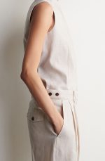 Linen Pleated Trousers Beige - Image 3