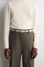 Cross-embossed Cow Leather Belt Cream White - Image 2