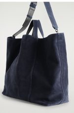 Suede Leather Tote Bag In Navy Blue - Image 4