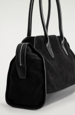 Zippered Leather Tote Bag Black - Image 4