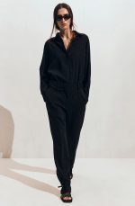 Linen Straight Trousers Black - Image 2