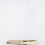 Cross-embossed Cow Leather Belt Cream White