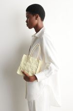 Drawstring Pleated Tote Bag Yellow - Image 3