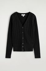Cotton V-Neck Cardigan Black - Image 4
