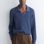 Cotton Polo-Collar Sweater Navy