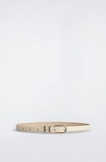 Cross-embossed Cow Leather Belt Cream White - Image 4
