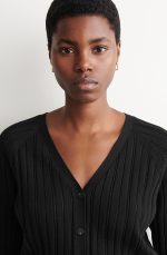 Cotton V-Neck Cardigan Black - Image 3