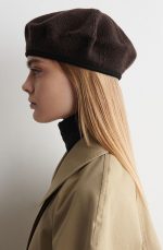 Three-dimensional Knitted Beret Dark Brown - Image 3