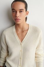 Cashmere V-Neck Cardigan Cream - Image 3