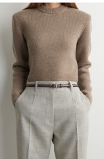 Oval Buckle Cow Leather Belt Brown - Image 3