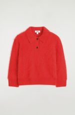 Knitted Polo-Collar Sweater Red - Image 4