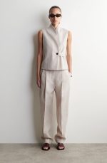 Linen Pleated Trousers Beige