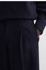 Knitted Wide-Leg Trousers Navy - Image 3