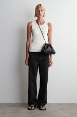 Drawstring Leather Soft Bucket Bag Black