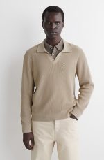 Cotton Polo-Collar Sweater Beige