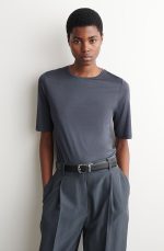 Silk Round-Neck T-Shirt Blue