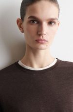 Linen Round-Neck T-Shirt Burgundy - Image 3