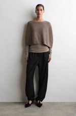 Standard Fit Round-neck Cashmere Cape Cloak Taupe - Image 3